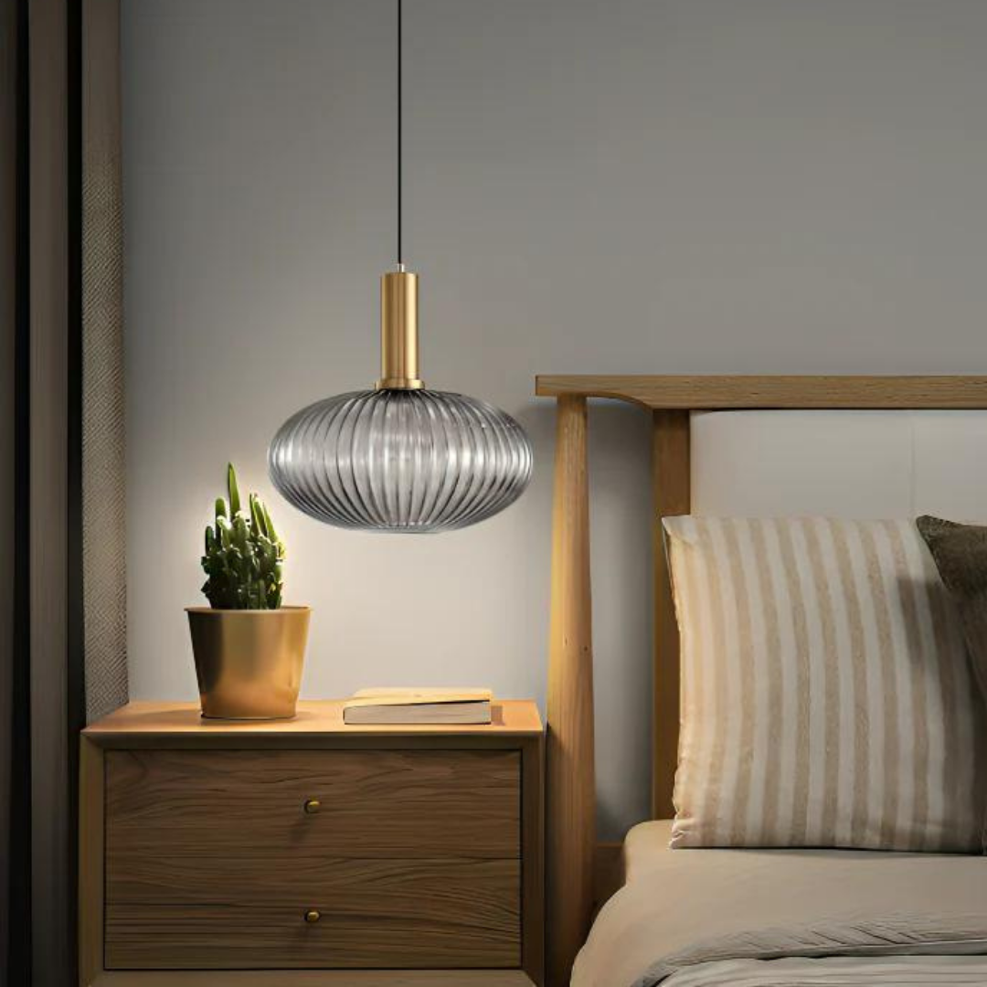 Oval Reeded Glass Pendant